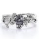 thumbnail image 1 of JeenMata Anillo Nupcial con Diseño de Hojas de Cuarzo Rutilado Negro Druzy Transparente en Forma de Lágrima de 1 Quilate con Engaste en Garras en Baño de Oro Blanco de 18 K sobre Plata, 1 of 6