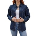 thumbnail image 1 of Chemises à Manches Longues pour Femmes, Chemise Manteau Veste en Denim à Revers, Ourlet Boutonné, Fente, 1 of 6