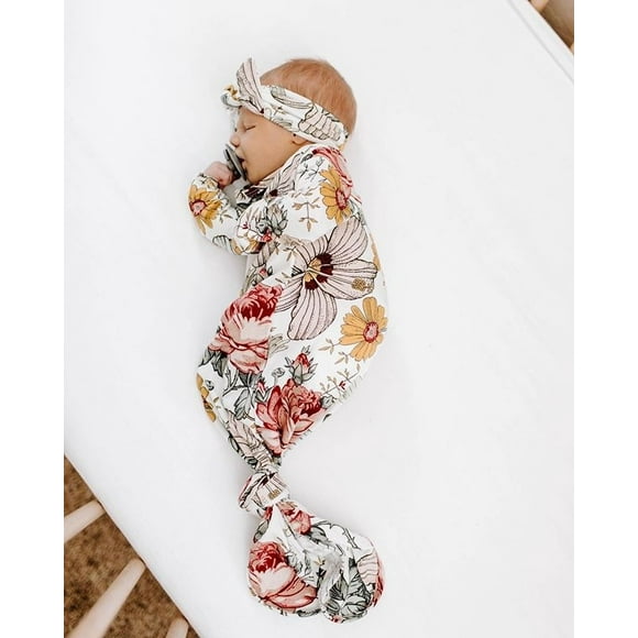 Nouveau-né Bébé Sleepbag Floral Couverture Coton Emmaillotant Robe Sleepbag + Bandeau Ensemble