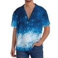thumbnail image 7 of Lsque Blue Glitter Sparkles print Men's Cuban Collar Short Sleeve Shirt Summer Beachwear Casual Button Down Fashionable Vacation Leisure Shirt-Small, 7 of 7
