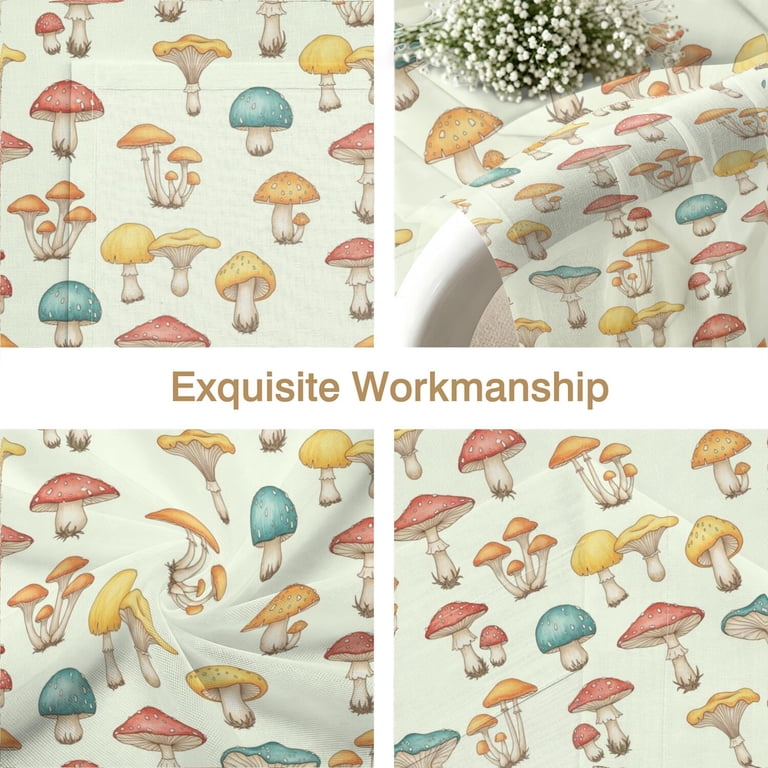 Mushroom and Toadstool Cream Pattern Sheer Curtains, Rod Pocket Sheer ...
