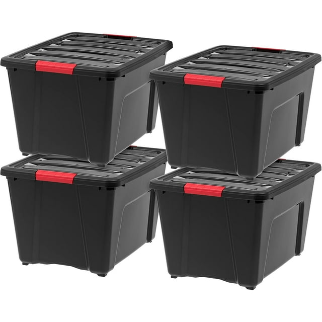 Boîte de Rangement en Plastique L avec Couvercle et Loquets Solution d'Organisation de Garage Durable Contenants Empilables Emboîtables Poignée de Tirage Sécurisée