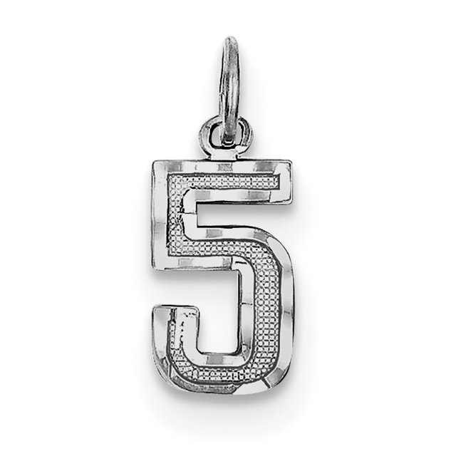 Sterling SIlver Rhodium-plated Small Diamond-cut #5 Charm QSN05 (20mm x 7mm)