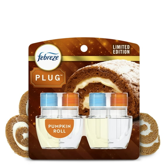 Febreze Plug In Air Freshener, Odor-Fighting Scented Oil Refill, Pumpkin Roll, 2 Refill