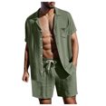thumbnail image 2 of Liyamei Ensemble Décontracté pour Hommes Printemps Couleur Unie Manches Courtes Col Rabattu Short Costume Coton, 2 of 5