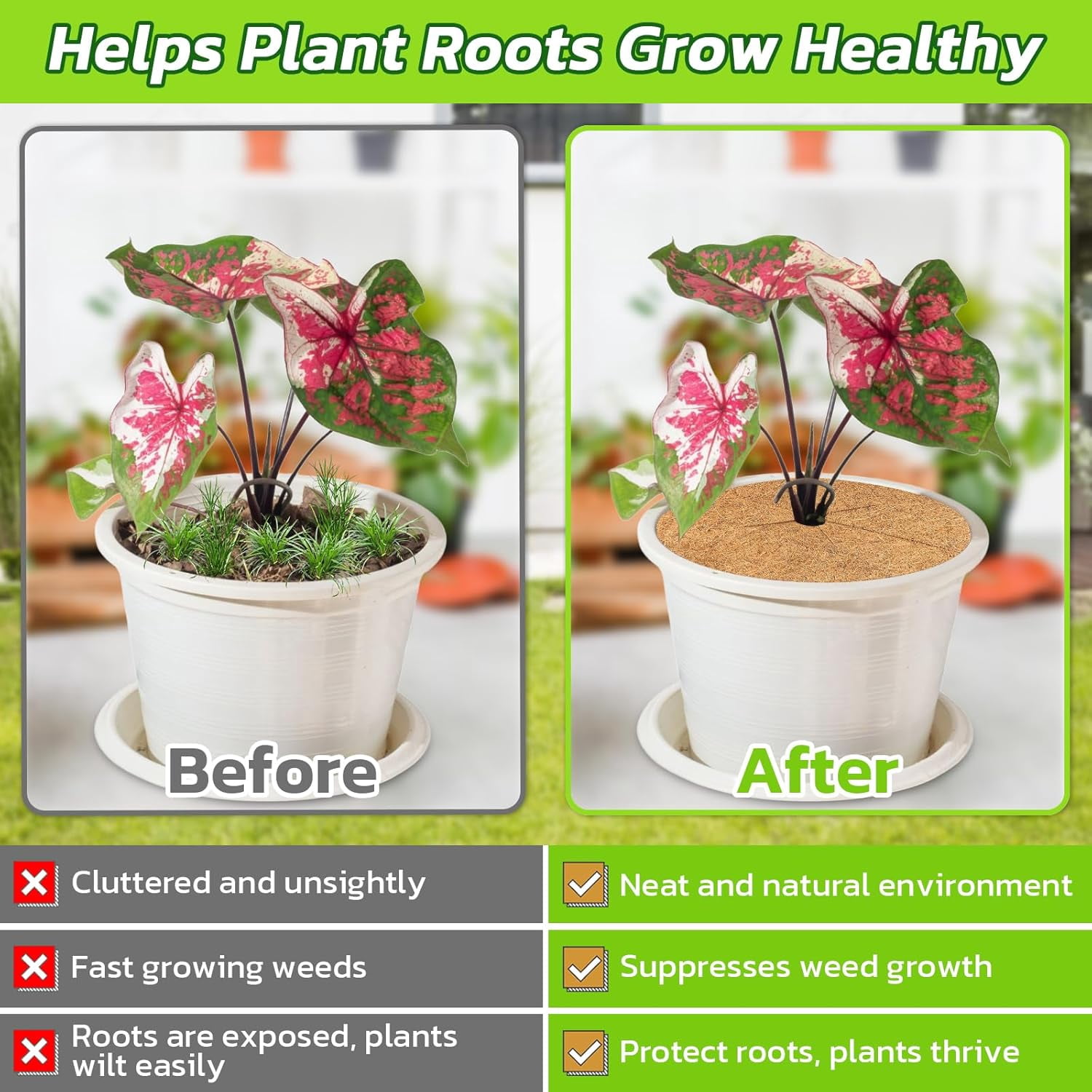 4pcs Coconut Fiber Mulch Ring Tree Plant Protector Mat, 14 Inch Natural Coco Coir Tree Mulch Ring Plant Pot Soil Covers, Tree Rings Disc Plant Cover for Indoor Outdoor Plants