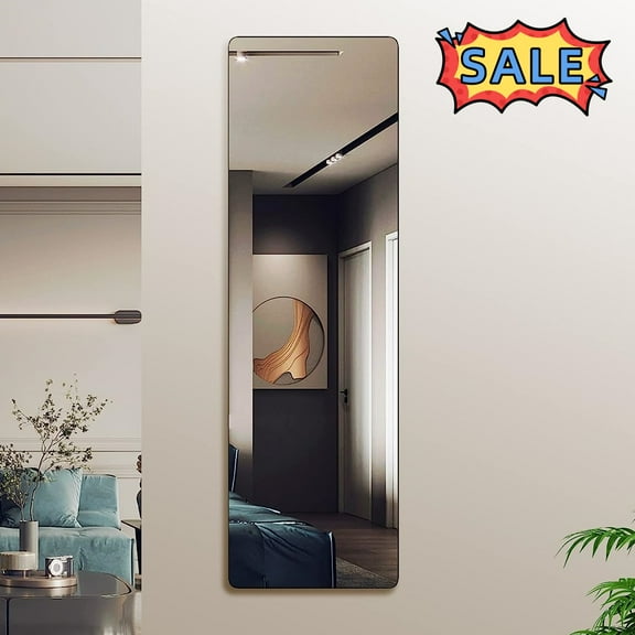 Tcbosik 14" x 47" Hanging Full Length Mirror, Over The Door Mirror with Metal Frame, Wall Mounted Rectangle Dressing Mirror for Bedroom, Cloakroom, Hallway, Black