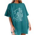 thumbnail image 2 of ICHUANYI Clearance Women's Summer Round Neck Drop Shoulder Sleeve Retro Print Casual Loose Short Sleeve Top(Blue, M) ICHUANYI WER2023081117003, 2 of 4