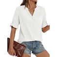 thumbnail image 2 of Fantaslook Womens 3/4 Sleeve Button Down Shirts V Neck Roll Up Sleeve Tops Cotton Linen Casual Summer Blouses Shirts, 2 of 10