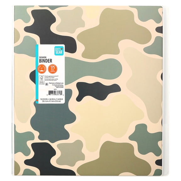 Pen+Gear Fashion 1-inch D-Ring Binder, Camo