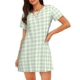 thumbnail image 1 of Balery Pistachio Green Checkboard Camisón de manga corta con cuello redondo para mujer, cómodo y elegante., 1 of 6