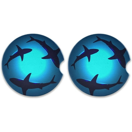 

Hidove 2CPS Sharks Car Coasters Absorbent Car Ceramic Coasters with Cork Base and A Finger Notch for Easy Removal from Auto Cupholder