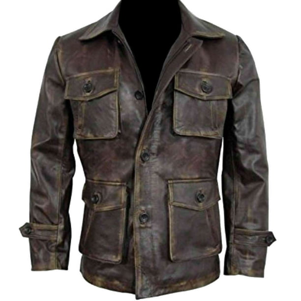 Coolhides Men's Fashion Distressed Real Leather Jacket Brown X-Small ...