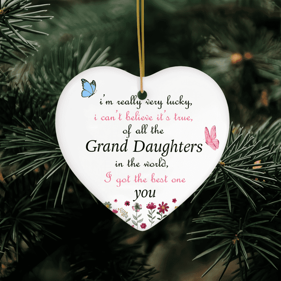 Granddaughter Ornament, Granddaughter Gift, Hanging Decoration, Heart Shape, Birthday Gift, Christmas Ornament, Ceramic