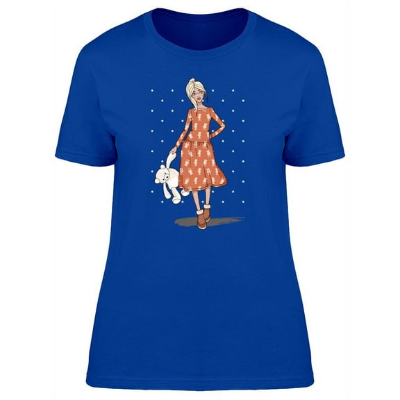 Fashion Girl With Teddy Bear T-Shirt Women -Image by Shutterstock, Female Large