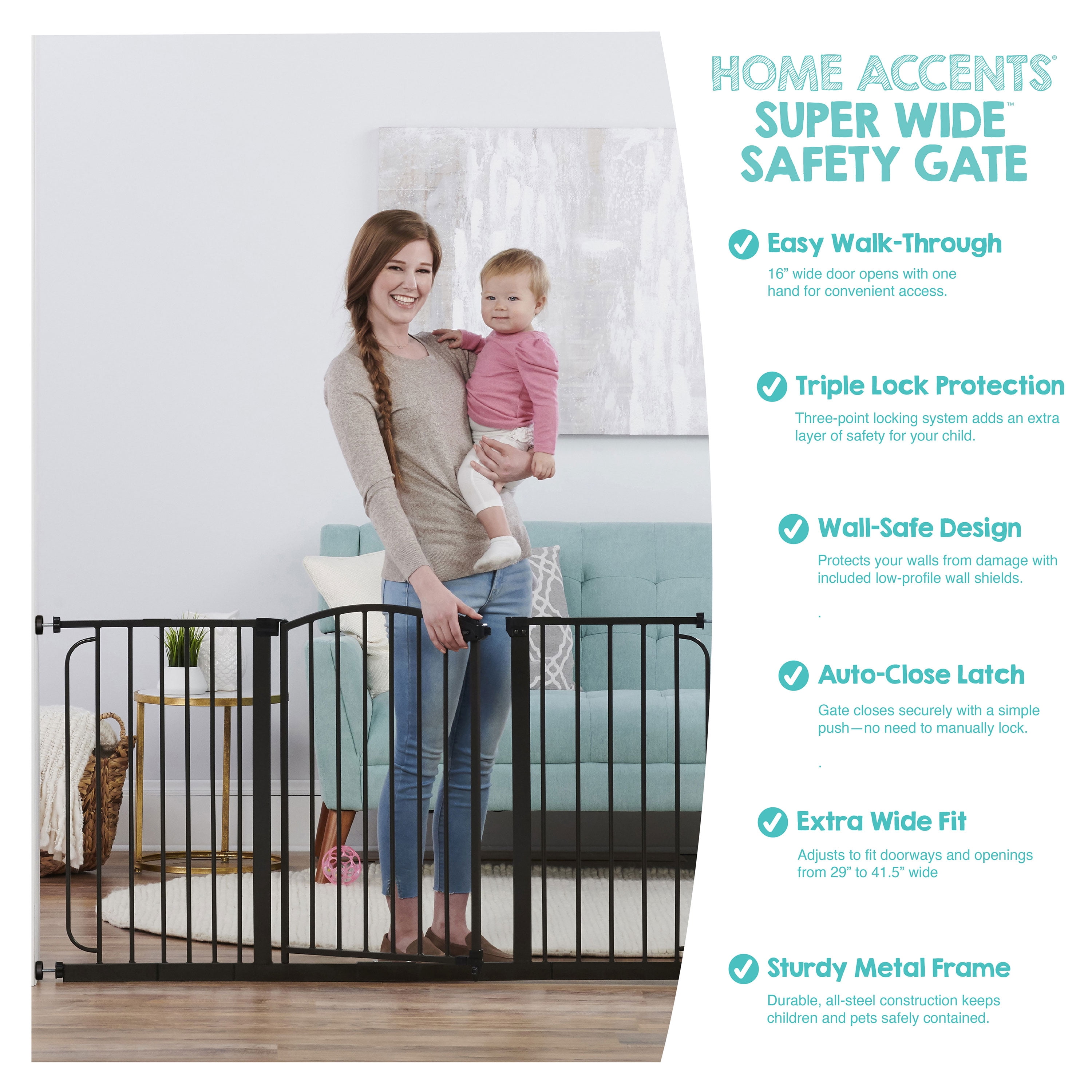 Regalo Extra Wide 58” Arched Décor Baby Safety Gate with Extensions, Pressure-Mounted for Doorways & Bottom of Stairs, Dark Bronze