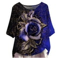 thumbnail image 1 of Blusa informal de manga corta con cuello redondo para mujer con estampado de botones y camisetas sueltas Pompotops hfajkhk128861, 1 of 4