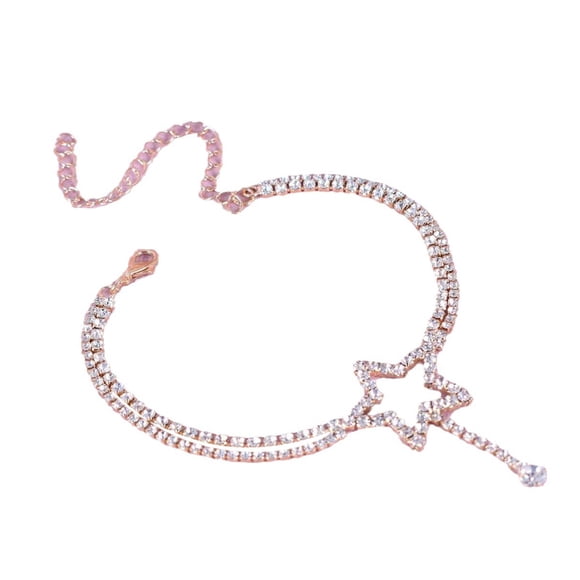 Sta R Double Layer Rhinestone Anklet Exquisite Novelty Shiny Beach Anklet For Women