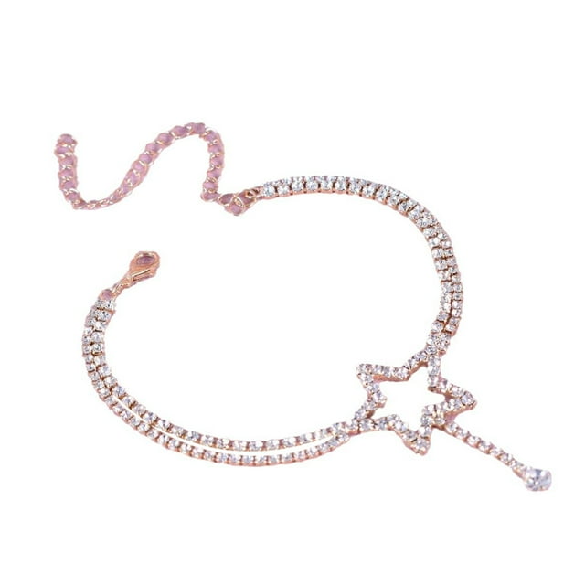 Sta R Double Layer Rhinestone Anklet Exquisite Novelty Shiny Beach Anklet For Women