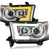 Spec-D Tuning Chrome Projector Headlights w/ LED Sequential Signal Compatible with 2007-2013 Toyota Tundra, 2008-2017 Toyota Sequoia, Left   Right Pair Headlamps Assembly