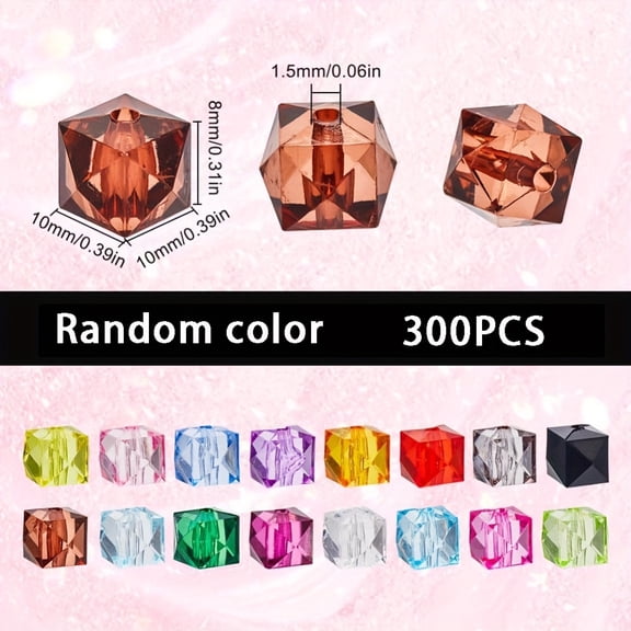 200/300/400pcs Random Color Square Diamond Cube Acrylic Beads, 10mm Transparent Pearl With Hole Spacing Beads, Suitable For DIY Jewelry Making, Bracelet Necklace Earrings Accessories