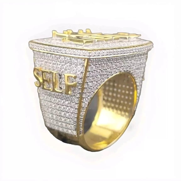 4 Ctw Round Men's Real Moissanite KING SELF Ring - Sterling Silver with 14K White & Yellow Gold Plating, Jewelry Gift,