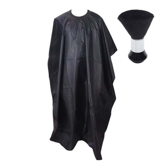 Unique Bargains 1 Set Solid Color Hair Cut Barber Cape with Brush for Hair Cut Black