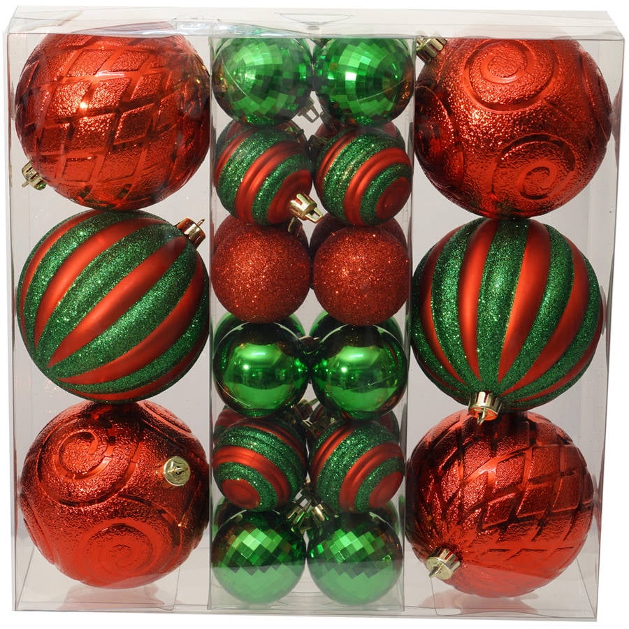 Holiday Time Christmas Ornaments Traditional Shatterproof, Set of 30