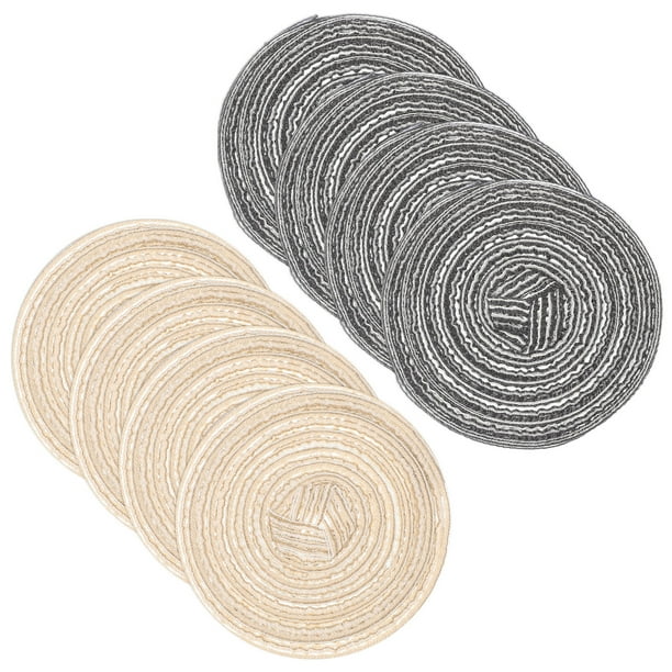 Uxcell 8 Pcs Manteles Individuales Redondos Tejidos, Mantel Lavable de 4.3 Pulgadas Resistente al Calor Decorativo para Mesa de Comedor, Encimera, Beige/Gris