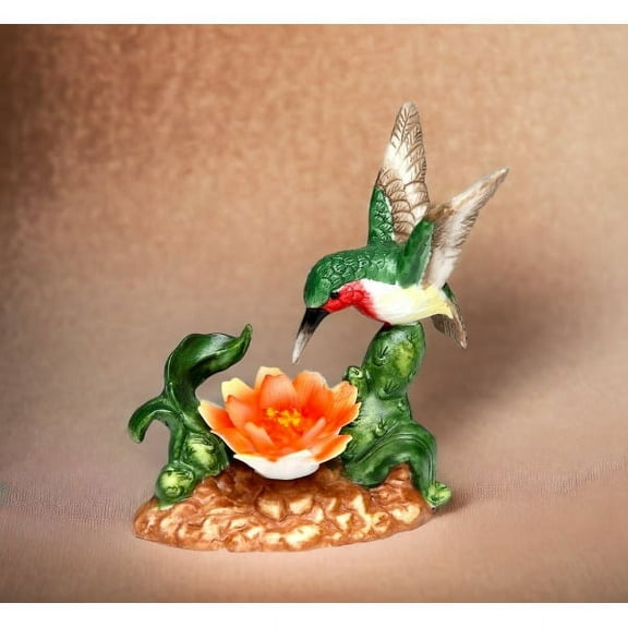 Ceramic Hummingbird Figurine with Cactus Flower 4.5"