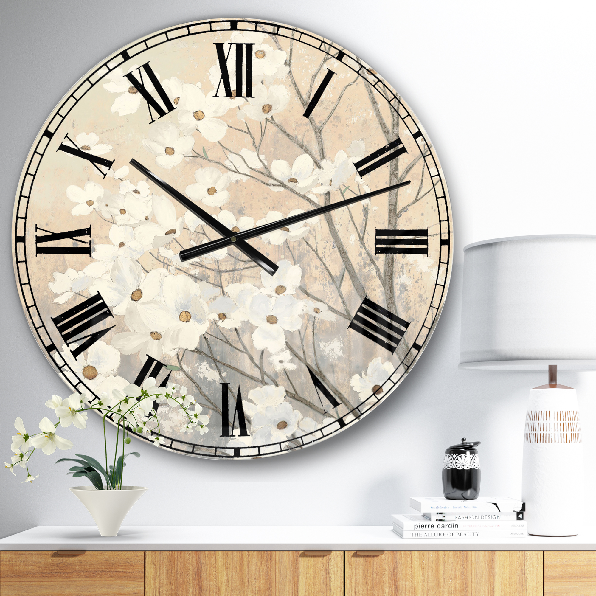 Designart 'Brown onn Grey Blossoms' Traditional Wall Clock