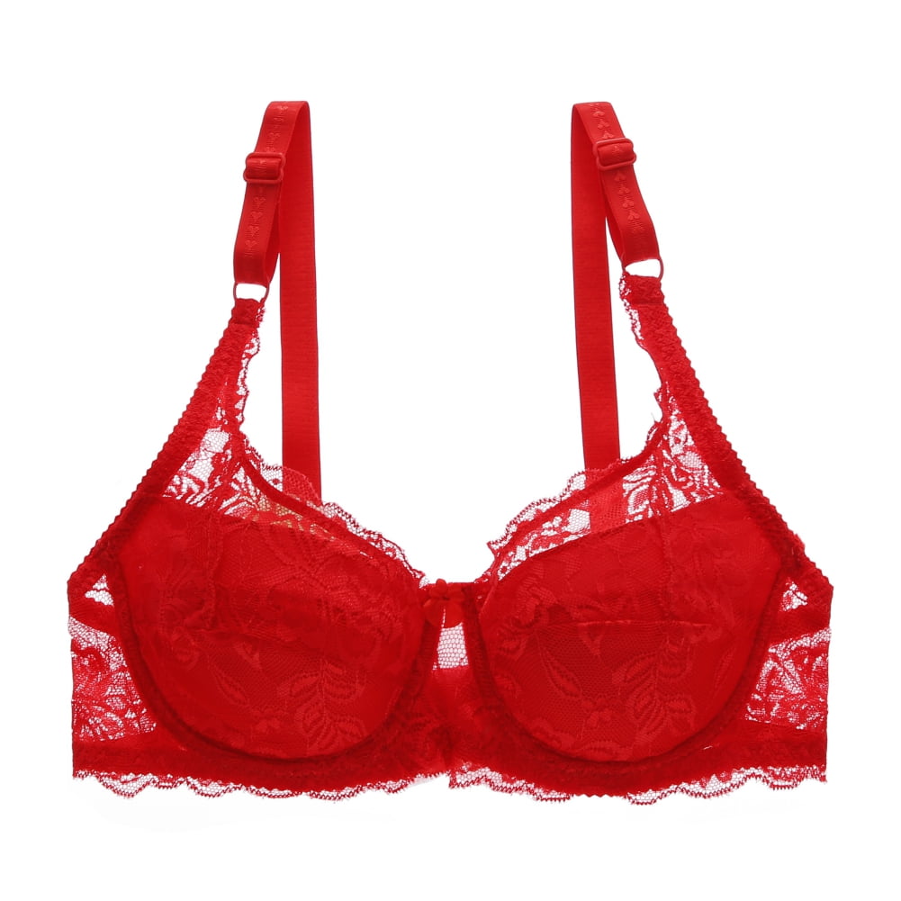 Women Bras Underwire Padded Up Embroidery Lace Bra Breathable Brassiere,C,36 Red