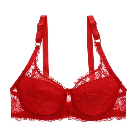 

Promotion Clearance! Plus Size Push Up Bra Sexy Embroidery Lace Bras Intimate Brassiere Underwire Bralette for Women Underwear Lingerie Red 70