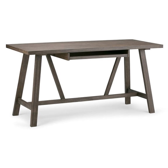 Simpli Home Dylan Solid Wood Industrial 60 " Writing Office Desk in Driftwood