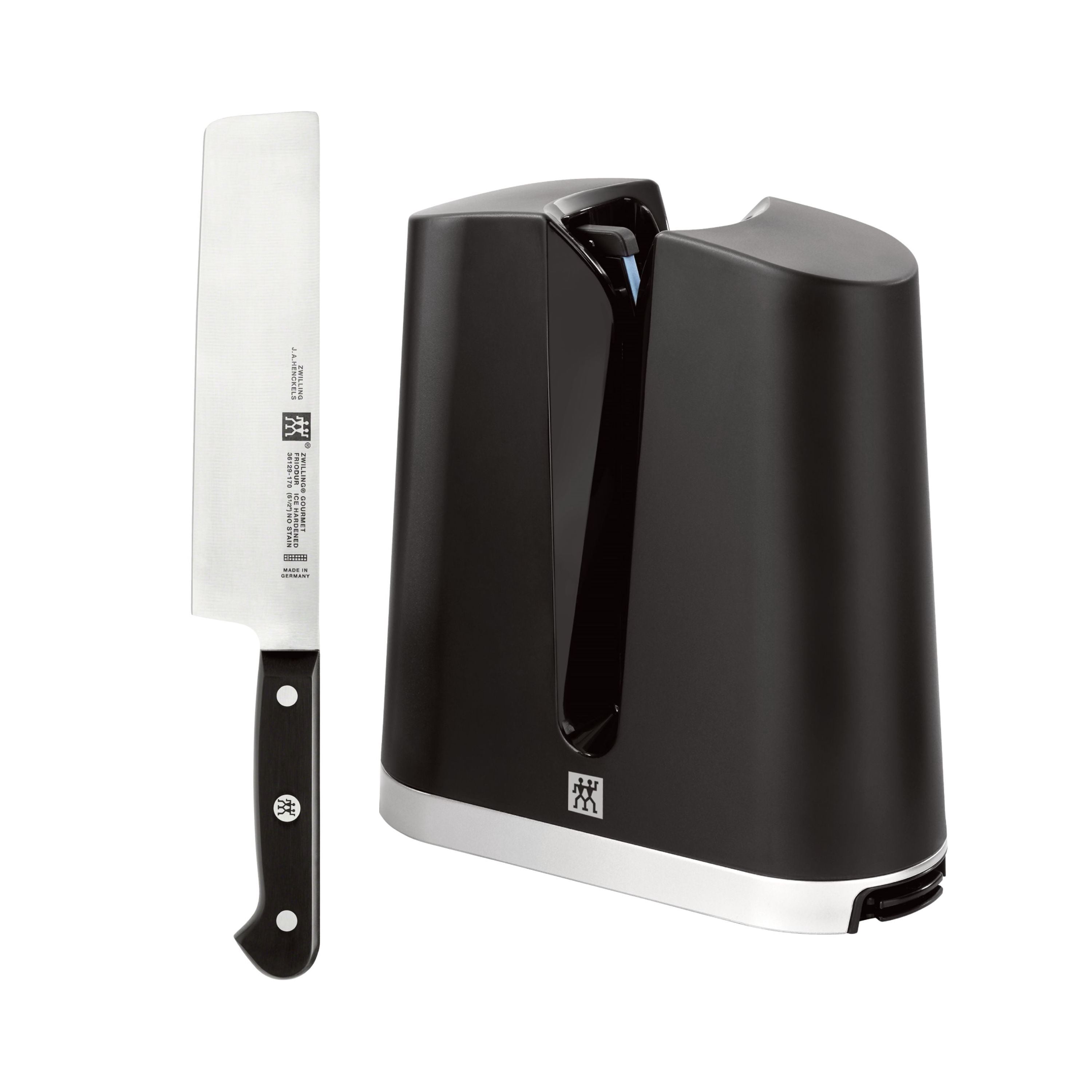 ZWILLING 2 Piece V-Edge Sharpener And Gourmet Nakiri Set, Black