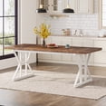 thumbnail image 1 of Tribesigns Farmhouse Dining Table for 6 People, 70.8-Inch Rectangular Wood Dining Table, Rustic Kitchen Table with Heavy Duty Metal Legs for Dining Room (Brown/White), 1 of 15