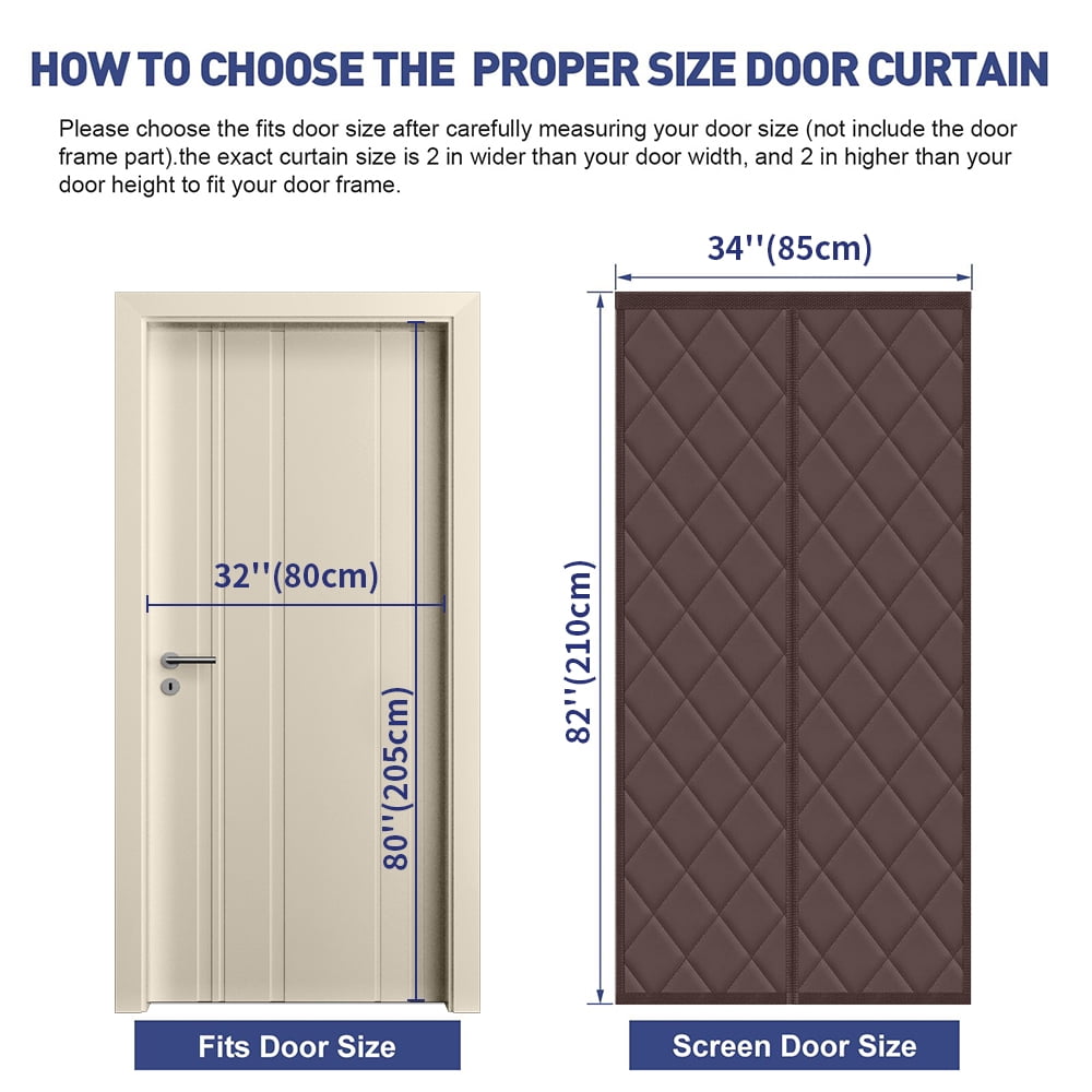 Magnetic Thermal Insulated Door Curtain, Size 34" x 82", Upgraded Oxford Cloth Filled with Thicken Cotton, Insulation Cover Blanket for Winter/French/Patio/Sliding Glass Doors, Brown