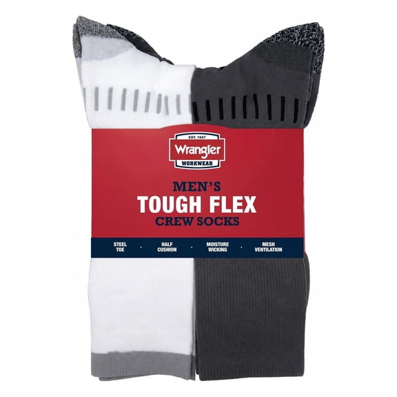 Wrangler Men's Ultimate Durable Work Socks, Crew Socks for Men, Gray, 6 Pack