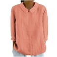 thumbnail image 2 of CaComMARK PI Linen Shirts for Women 3/4 Sleeve Plus Size Tops Casual Collar Dressy Blouses Loose Three Quarter Length Tunic Tops clearance items for women, 2 of 5