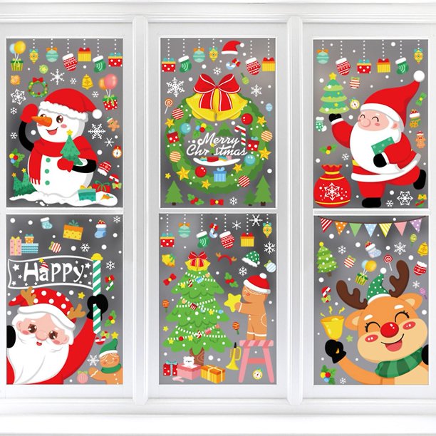 Etiqueta electrostática impermeable, autoadhesiva extraíble, sin rastro, pelar y pegar, escaparate, PVC, Navidad, muñeco de nieve, alce, calcomanía para ventana para pieza