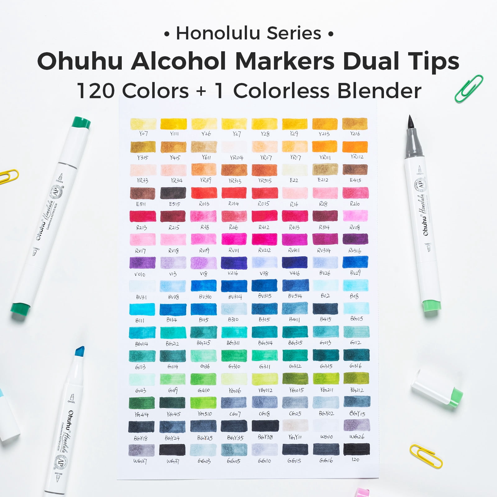 Ohuhu Honolulu Serie 120 Colors Markers Set Brush-and-Chisel Dual Tips Alcohol Art Markers