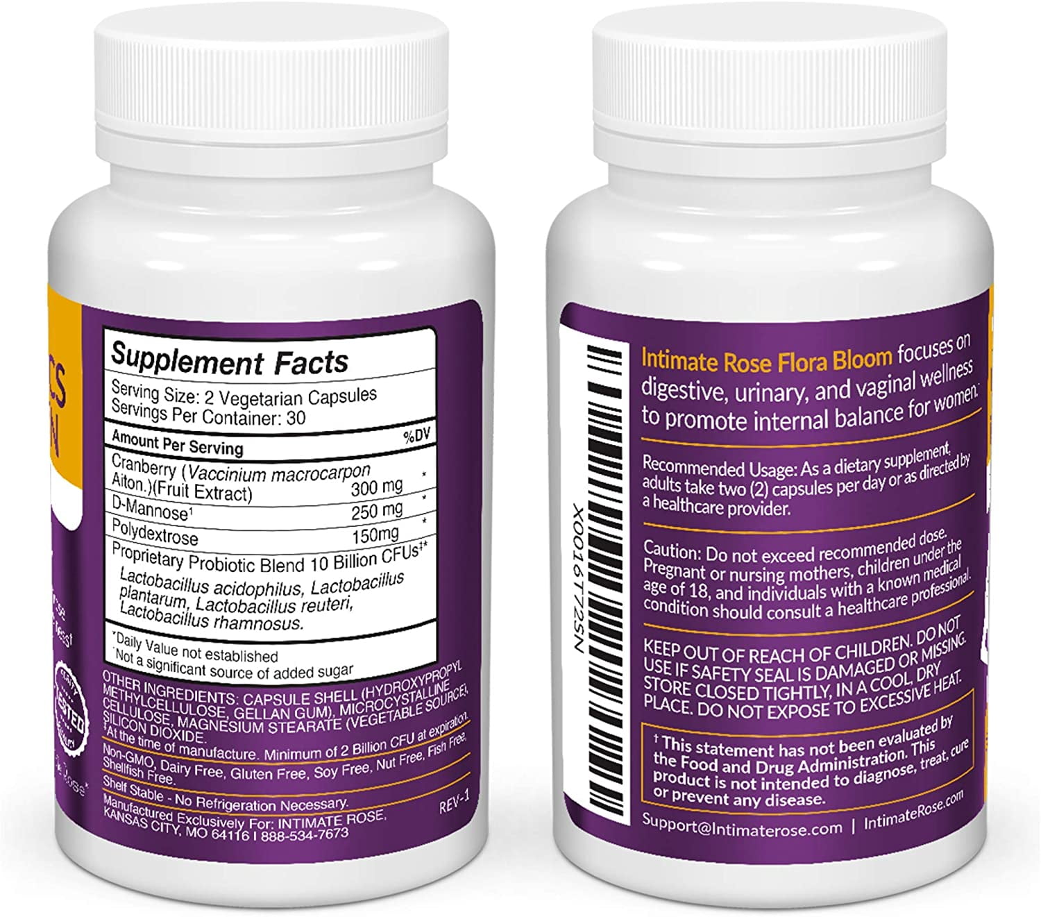 Complete Vaginal Probiotics for Women - w/Added Cranberry, D-mannose to Promote Urinary Tract, Bladder, Gut & Vaginal Health - pH Balance for Women - Support UTI, BV, YI - 60 Vegan Capsules