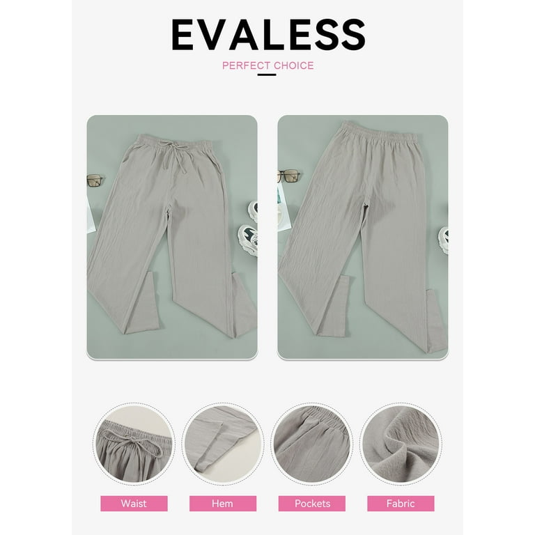 EVALESS Womens Pants Straight Leg Drawstring Elastic High Waist