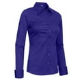 thumbnail image 2 of J. METHOD Women's Button Down Shirt Long Sleeve Roll Up Stretch Collar Office Work Formal Casual Basic Blouse Top NEWT04 Royal Blue L, 2 of 6