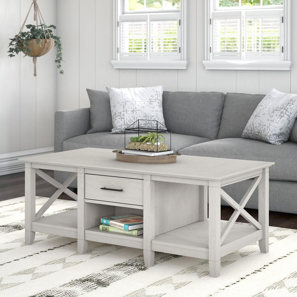 Bush Furniture Key West Coffee Table with Storage, Linen White Oak