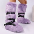 thumbnail image 2 of Women's Winter Warm Fluffy Faux Fur Knee High Snow Boots - Fashionable Cross Buckle Non Slip Cotton Boots, 2 of 4