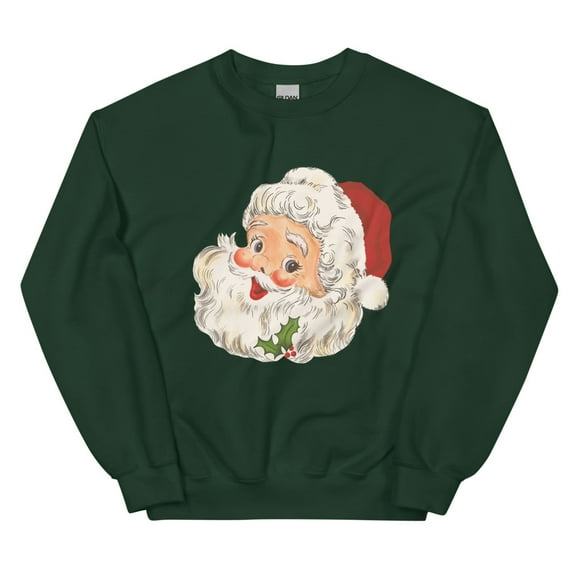 Retro Santa Sweatshirt, Cute Christmas Santa Sweater (Forest Green, S)