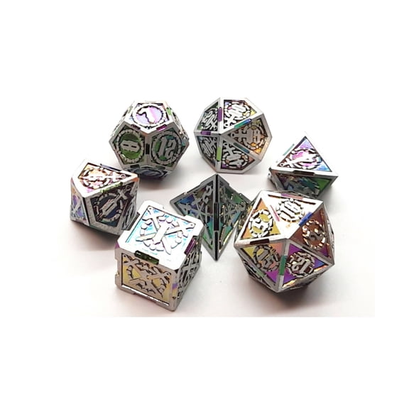 Old School Dice & Accessories Poly Set - Spectral w/Silver (7) New