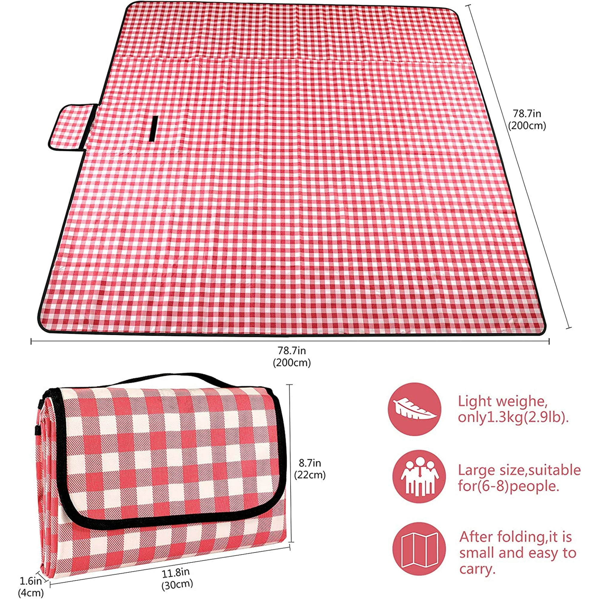 Red Picnic Blanket Waterproof Beach Mat 200 200cm Lightweight and Washable Plaid Picnic Mat with Handles Suitable for Hiking Camping Park Walmart