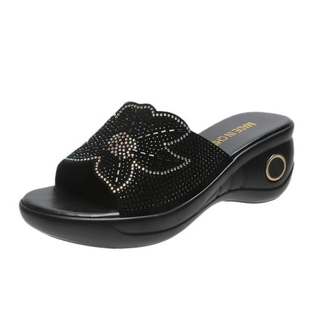 

Womens Sandals Ladies Shoes Fashion Comfortable Platform Wedge Heel Rhinestone Flower Fish Mouth Sandals Women S Sandals Pu Black 37